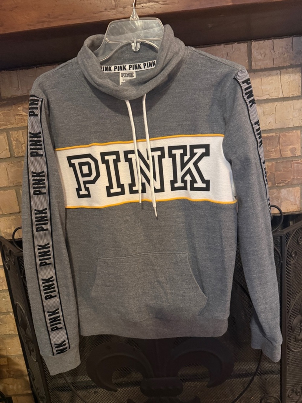 PINK Victoria's Secret Gray Turtleneck Pullover with White and Yellow Accents